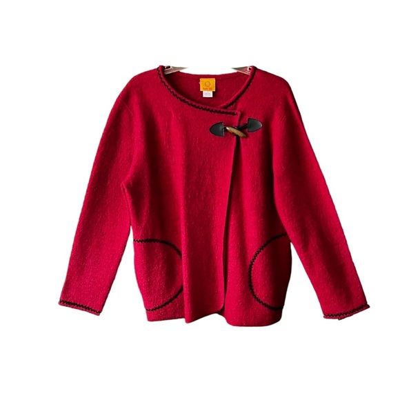 Red 100% Wool Sweater Cardigan - Picture 1 of 3